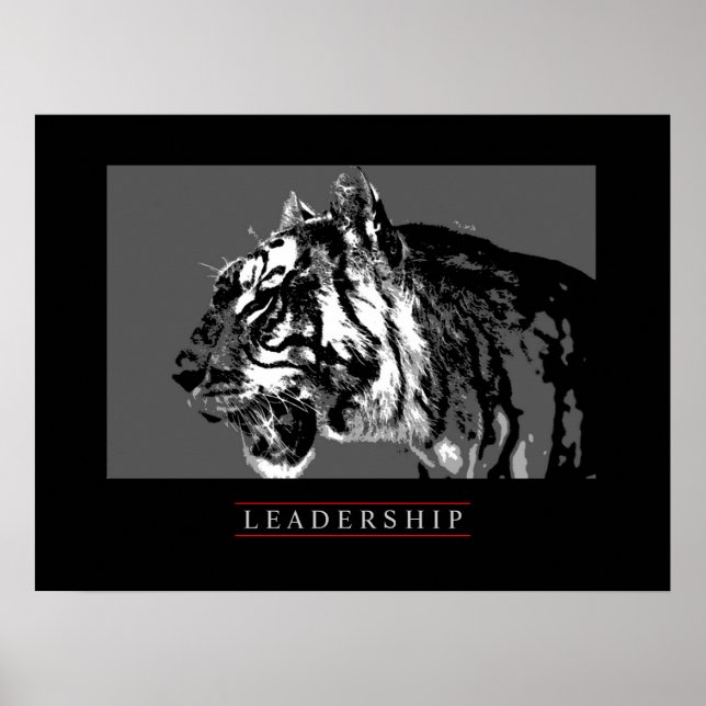 Black White Motivational Leadership Tiger Poster (Front)