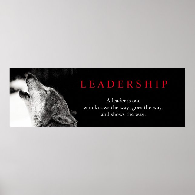 Black White Motivational Leadership Wolf Poster (Front)