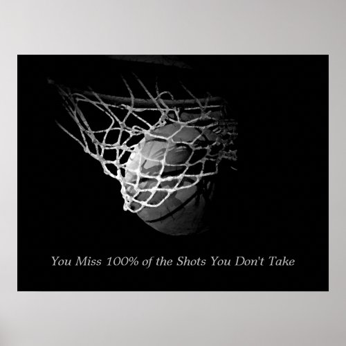 Black  White Motivational Quote Basketball Poster