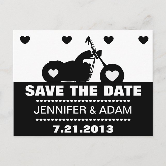 Black & White Motorcycle Biker Save the Date Postc Announcement Postcard (Front)
