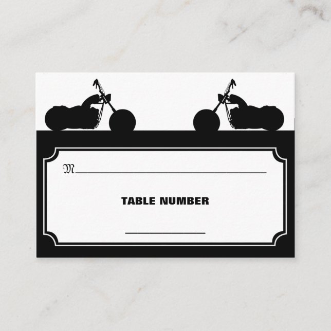 Black White Motorcycle Biker Silhouette Placecards (Front)