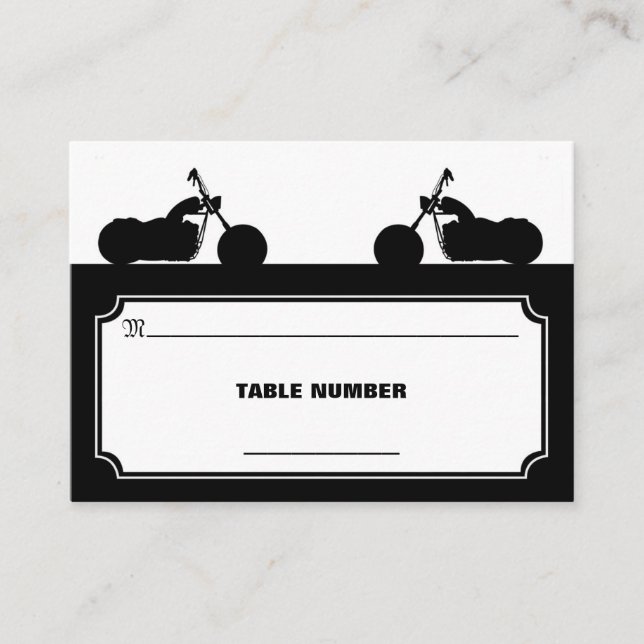 Black White Motorcycle Biker Silhouette Placecards (Front)