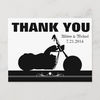 Black White Motorcycle Biker Silhouette Thank You Postcard by oddlotpaperie at Zazzle