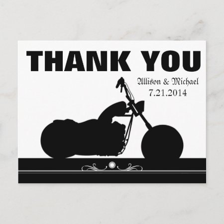 Black White Motorcycle Biker Silhouette Thank You Postcard