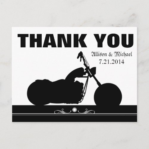 Black White Motorcycle Biker Silhouette Thank You Postcard