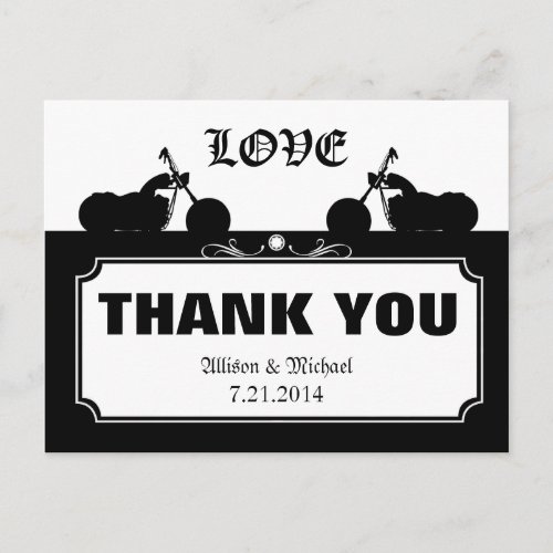 Black White Motorcycle Biker Silhouette Thank You Postcard