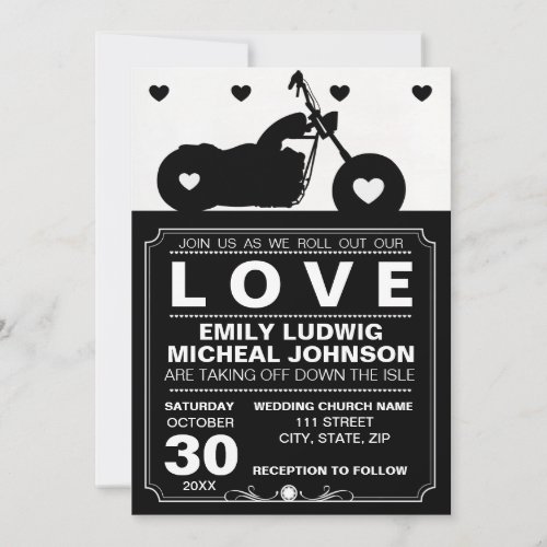 Black &amp; White Motorcycle Biker Silhouette Wedding Custom Invitations