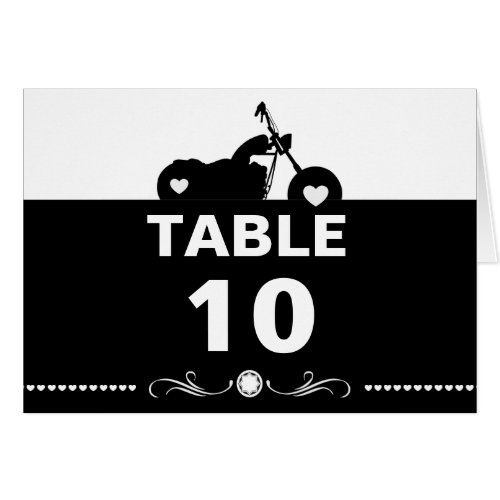 Black  White Motorcycle Biker table Number Cards