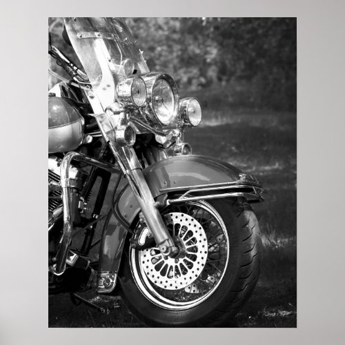 Black  White Motorcycle Front End 16x20 Poster