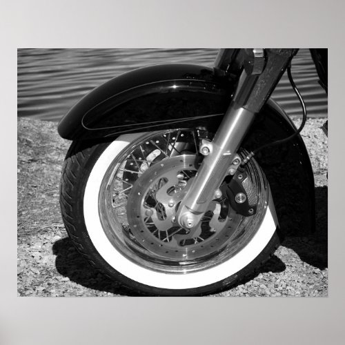 Black  White Motorcycle Front Wheel 16x20 Poster