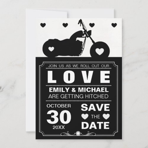 Black &amp; White Motorcycle  Silhouette Save the Date