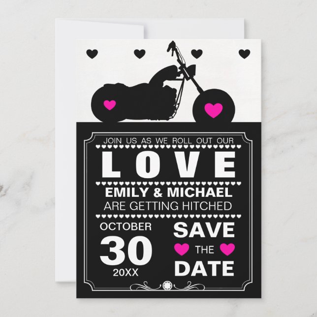 Black & White Motorcycle Silhouette Save the Date (Front)