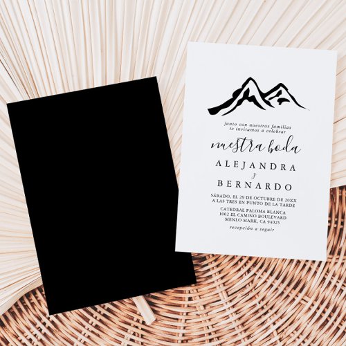 Black White Mountain Calligraphy Nuestra Boda Invitation