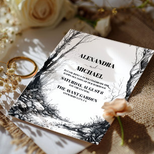 Black White Mountain Forest Wedding Invitation