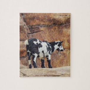 Black & White Mountain Goat on Rocks Jigsaw Puzzle