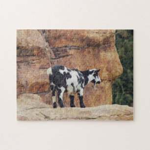 Black & White Mountain Goat on Rocks Jigsaw Puzzle
