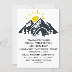 Black & White Mountain Tent Camping Family Reunion Invitation