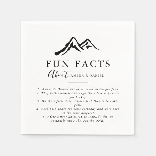 Black White Mountain Trivia Fun Facts Wedding  Napkins