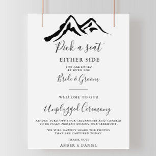 Black White Mountain Wedding Unplugged Ceremony Poster