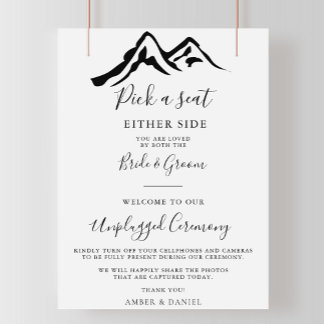 Black White Mountain Wedding Unplugged Ceremony Poster