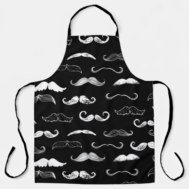 Black & White Moustache Seamless Repeat Background Apron (Front)