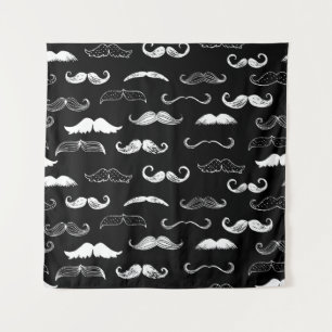 Black & White Moustache Seamless Repeat Background Tapestry