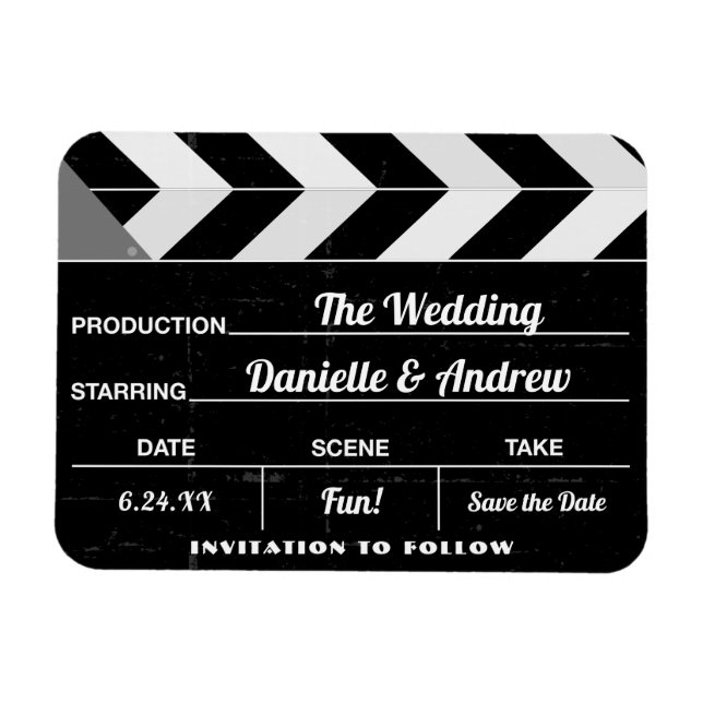 Black White Movie Clap Board Wedding Save the Date Magnet (Horizontal)