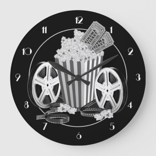 Black  White Movie Classics Round Large Clock