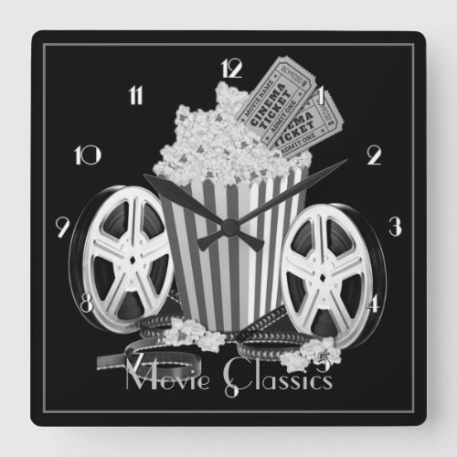 Black  White Movie Classics Square Wall Clock