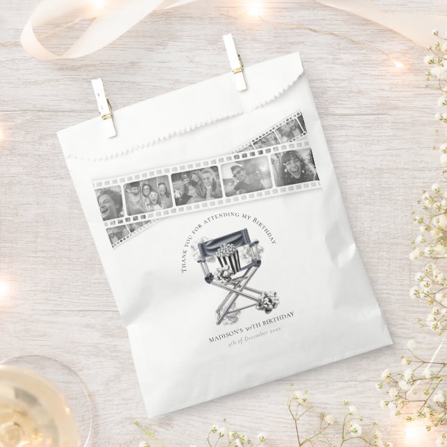 Black White Movie Night Birthday Favor Bag (Clipped)