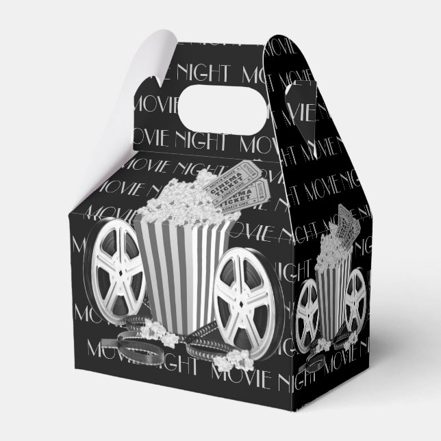 Black & White Movie Night Gable Favor Boxes (Front Side)
