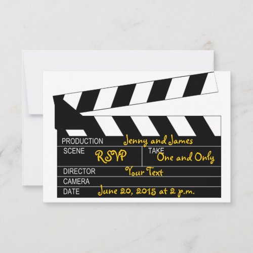 Black White Movie Theme Wedding RSVP Cards