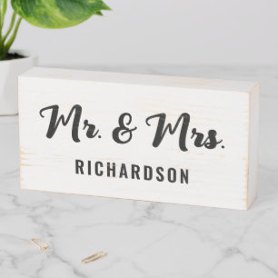 Black White Mr And Mrs Married Couple Family Name Wooden Box Sign