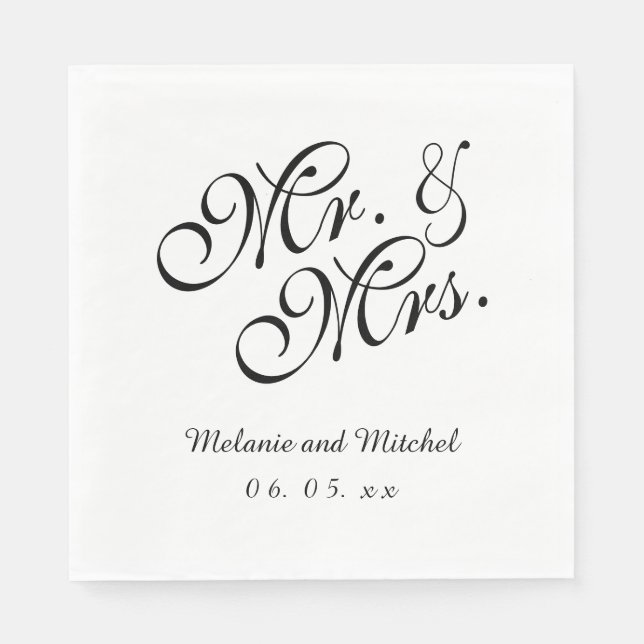 Black White Mr. and Mrs. | Wedding Paper Napkins (Front)