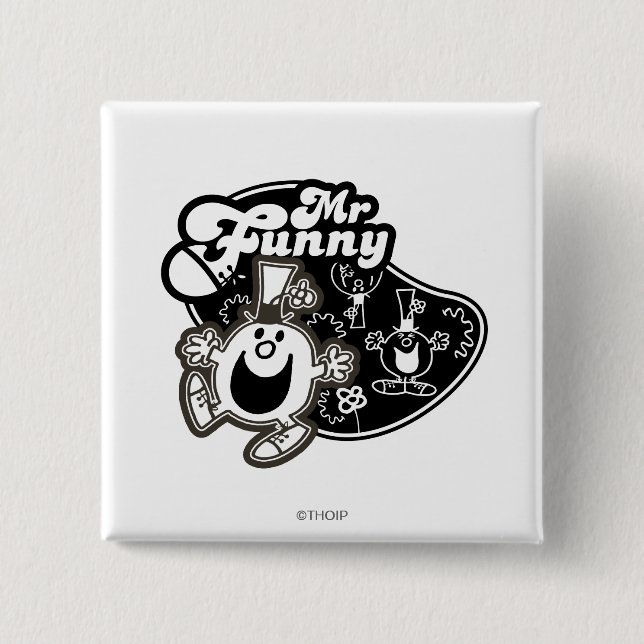 Black & White Mr. Funny Pinback Button (Front)