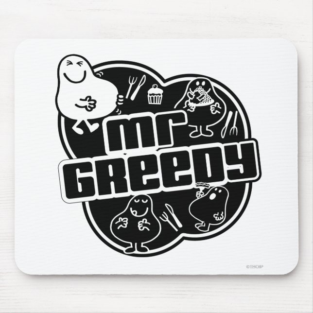 Black & White Mr. Greedy Mouse Pad (Front)