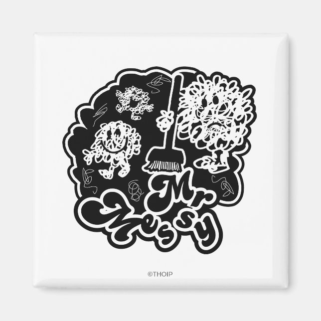 Black & White Mr. Messy Cleaning Magnet (Front)