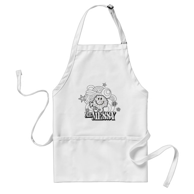 Black & White Mr. Messy | Stars & Swirls Adult Apron (Front)