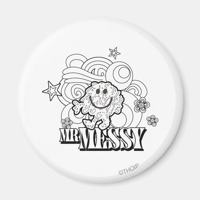 Black & White Mr. Messy | Stars & Swirls Magnet (Front)