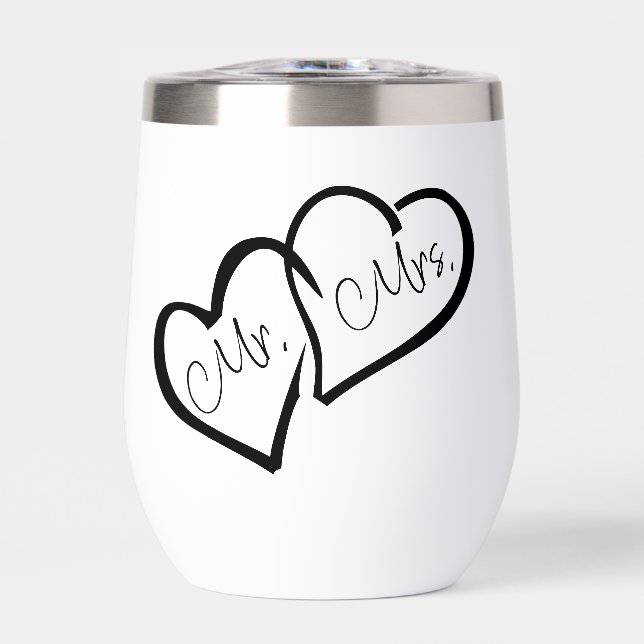 Black & White | Mr. Mrs. Modern Monogram Wedding  Thermal Wine Tumbler (Front)