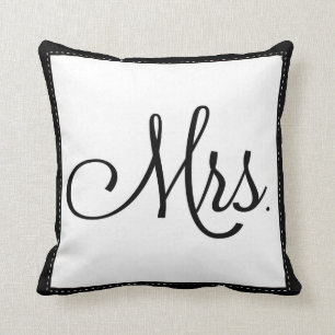 Black & White "Mrs." pillow, personalized on back Throw Pillow