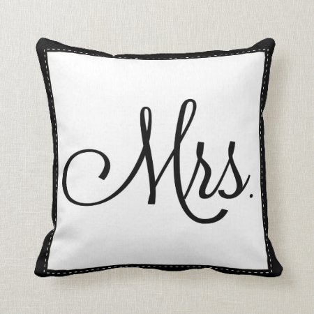 Black & White "mrs." Pillow, Personalized On Back Throw 