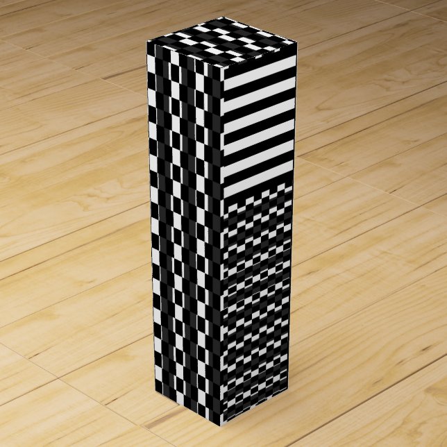 Black & White Multi-Patterns  Wine Box (Front)