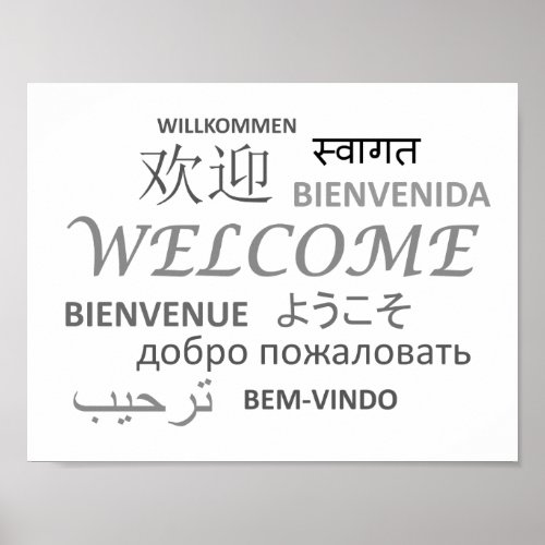 Black  White Multiple Language Welcome Poster