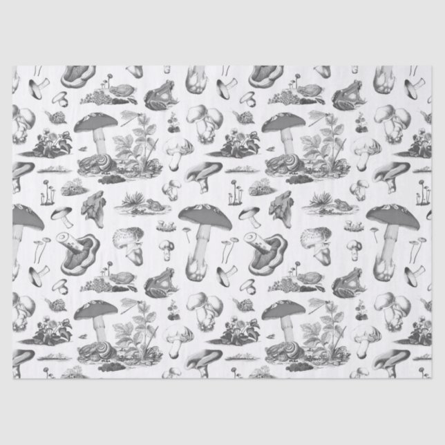 Black White Mushroom Frog Snail Forest Pattern Tissue Paper (Front)