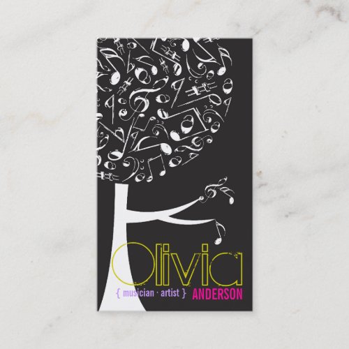 Black White Music Musical Notes Song Sing Pop Tree Business Card Template
