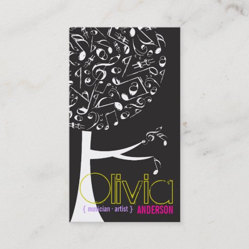 Customizable Black White Music Musical Notes Song Sing Pop Tree Business Card Template