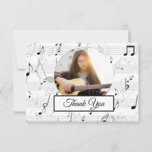Black White Music Note  Pattern  Musician Photo Thank You Card