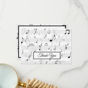 Black White Music Note Pattern Theme Musician Thank You Card