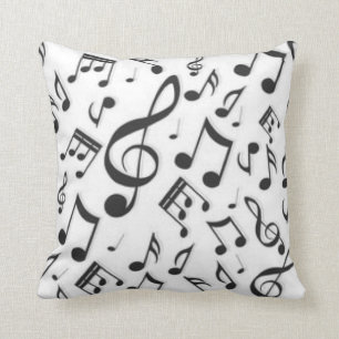 Black & White Music Notes Patter Print Throw Pillow